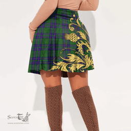 Scottish Lockhart Modern Tartan Womens Mini Skirt Scotland Luxury Golden Thistle Skirt