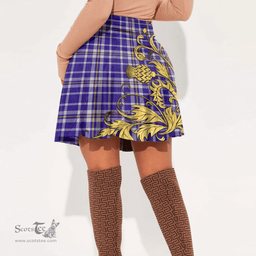 Scottish Ochterlony Tartan Womens Mini Skirt Scotland Luxury Golden Thistle Skirt