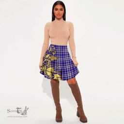Scottish Ochterlony Tartan Womens Mini Skirt Scotland Luxury Golden Thistle Skirt