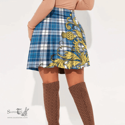 Scottish Strathclyde District Tartan Womens Mini Skirt Scotland Luxury Golden Thistle Skirt