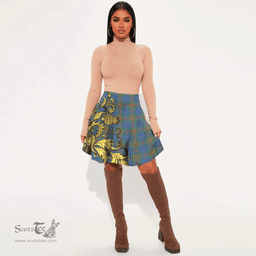 Scottish Stewart of Appin Hunting Ancient Tartan Womens Mini Skirt Scotland Luxury Golden Thistle Skirt