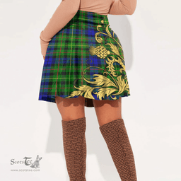 Scottish Rollo Modern Clan Crest Tartan Womens Mini Skirt Scotland Luxury Golden Thistle Skirt