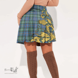 Scottish MacPhail Hunting Ancient Tartan Womens Mini Skirt Scotland Luxury Golden Thistle Skirt