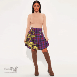Scottish Montgomery Modern Clan Crest Tartan Womens Mini Skirt Scotland Luxury Golden Thistle Skirt