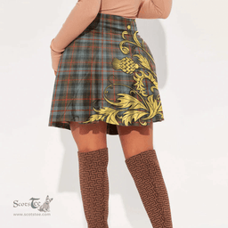 Scottish Murray of Atholl Weathered Clan Crest Tartan Womens Mini Skirt Scotland Luxury Golden Thistle Skirt