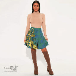 Scottish Montgomery Ancient Tartan Womens Mini Skirt Scotland Luxury Golden Thistle Skirt