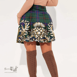 Scottish Davidson Modern Tartan Womens Mini Skirt Scotland Royal Golden Thistle Skirt