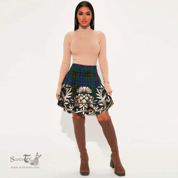 Scottish Davidson Modern Tartan Womens Mini Skirt Scotland Royal Golden Thistle Skirt