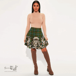 Scottish Bisset Tartan Womens Mini Skirt Scotland Royal Golden Thistle Skirt