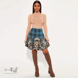 Scottish Angus Ancient Tartan Womens Mini Skirt Scotland Royal Golden Thistle Skirt