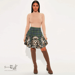 Scottish Cochrane Ancient Tartan Womens Mini Skirt Scotland Royal Golden Thistle Skirt