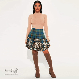 Scottish Colquhoun Ancient Tartan Womens Mini Skirt Scotland Royal Golden Thistle Skirt