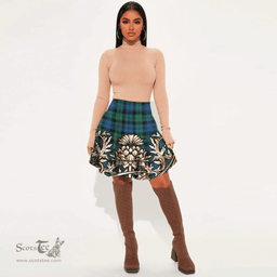 Scottish Blackwatch Ancient Tartan Womens Mini Skirt Scotland Royal Golden Thistle Skirt