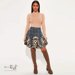 Scottish Campbell Argyll Modern Tartan Womens Mini Skirt Scotland Royal Golden Thistle Skirt