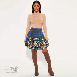 Scottish Edmonstone Tartan Womens Mini Skirt Scotland Royal Golden Thistle Skirt