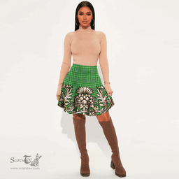 Scottish Currie Tartan Womens Mini Skirt Scotland Royal Golden Thistle Skirt