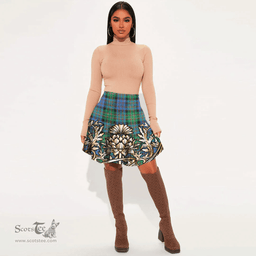 Scottish Bowie Ancient Tartan Womens Mini Skirt Scotland Royal Golden Thistle Skirt