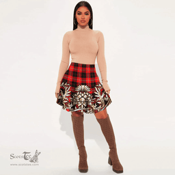 Scottish Cunningham Modern Tartan Womens Mini Skirt Scotland Royal Golden Thistle Skirt