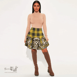 Scottish MacLeod of Lewis Ancient Tartan Womens Mini Skirt Scotland Royal Golden Thistle Skirt