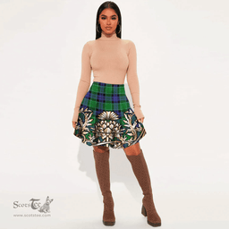 Scottish Graham of Menteith Modern Tartan Womens Mini Skirt Scotland Royal Golden Thistle Skirt