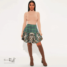 Scottish MacThomas Ancient Tartan Womens Mini Skirt Scotland Royal Golden Thistle Skirt