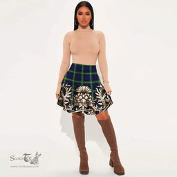 Scottish Lamont Modern Tartan Womens Mini Skirt Scotland Royal Golden Thistle Skirt