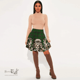 Scottish MacAlpine Modern Tartan Womens Mini Skirt Scotland Royal Golden Thistle Skirt