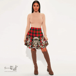Scottish MacNaughton Modern Tartan Womens Mini Skirt Scotland Royal Golden Thistle Skirt