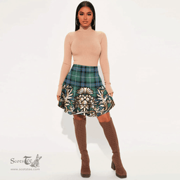 Scottish MacDonald of the Isles Hunting Ancient Tartan Womens Mini Skirt Scotland Royal Golden Thistle Skirt