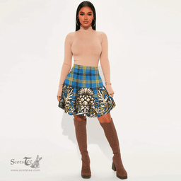 Scottish Laing Tartan Womens Mini Skirt Scotland Royal Golden Thistle Skirt