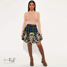 Scottish MacNeill of Barra Modern Tartan Womens Mini Skirt Scotland Royal Golden Thistle Skirt