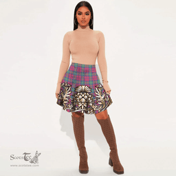 Scottish Lindsay Ancient Tartan Womens Mini Skirt Scotland Royal Golden Thistle Skirt