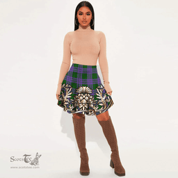 Scottish Elphinstone Tartan Womens Mini Skirt Scotland Royal Golden Thistle Skirt