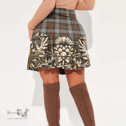 Scottish MacRae Hunting Weathered Tartan Womens Mini Skirt Scotland Royal Golden Thistle Skirt