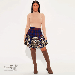 Scottish Home Modern Tartan Womens Mini Skirt Scotland Royal Golden Thistle Skirt