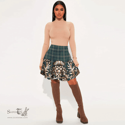 Scottish Kennedy Modern Tartan Womens Mini Skirt Scotland Royal Golden Thistle Skirt