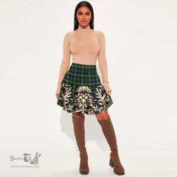 Scottish Farquharson Modern Tartan Womens Mini Skirt Scotland Royal Golden Thistle Skirt