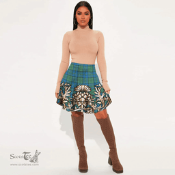 Scottish Lockhart Tartan Womens Mini Skirt Scotland Royal Golden Thistle Skirt