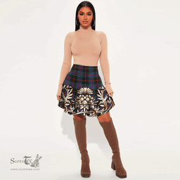 Scottish Nairn Tartan Womens Mini Skirt Scotland Royal Golden Thistle Skirt