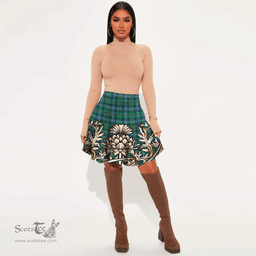 Scottish Urquhart Ancient Tartan Womens Mini Skirt Scotland Royal Golden Thistle Skirt