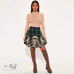 Scottish Sutherland Modern Tartan Womens Mini Skirt Scotland Royal Golden Thistle Skirt