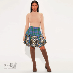 Scottish Pitcairn Hunting Tartan Womens Mini Skirt Scotland Royal Golden Thistle Skirt