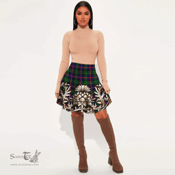 Scottish Urquhart Modern Tartan Womens Mini Skirt Scotland Royal Golden Thistle Skirt