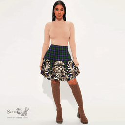 Scottish Russell Modern Tartan Womens Mini Skirt Scotland Royal Golden Thistle Skirt