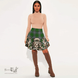 Scottish Pringle Tartan Womens Mini Skirt Scotland Royal Golden Thistle Skirt