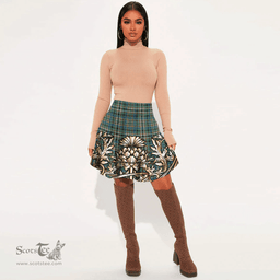 Scottish Scott Green Ancient Tartan Womens Mini Skirt Scotland Royal Golden Thistle Skirt