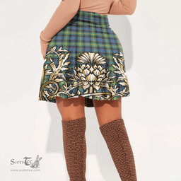 Scottish Watson Ancient Tartan Womens Mini Skirt Scotland Royal Golden Thistle Skirt