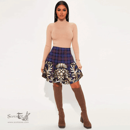 Scottish Pride of Scotland Tartan Womens Mini Skirt Scotland Royal Golden Thistle Skirt