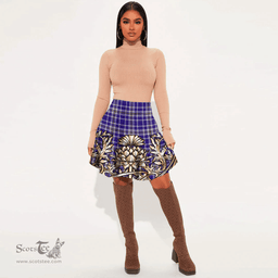 Scottish Ochterlony Tartan Womens Mini Skirt Scotland Royal Golden Thistle Skirt
