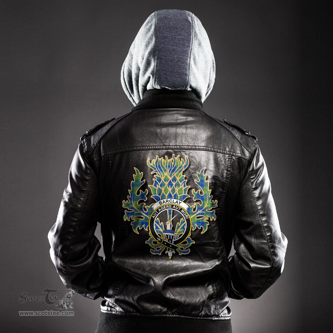 Scottish Barclay Hunting Ancient Clan Crest Scottish Thistle Tartan Leather Jacket